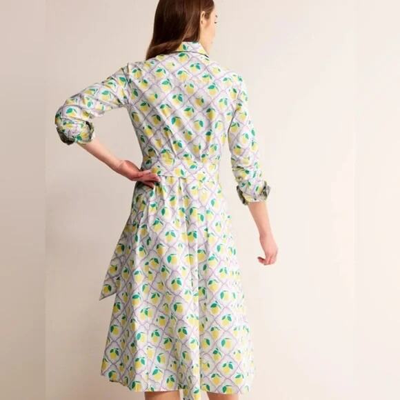 Boden Amy Lavender Lemon Grove Midi Shirt Dress Size 2 Petite Cotton Button Up - Picture 8 of 14